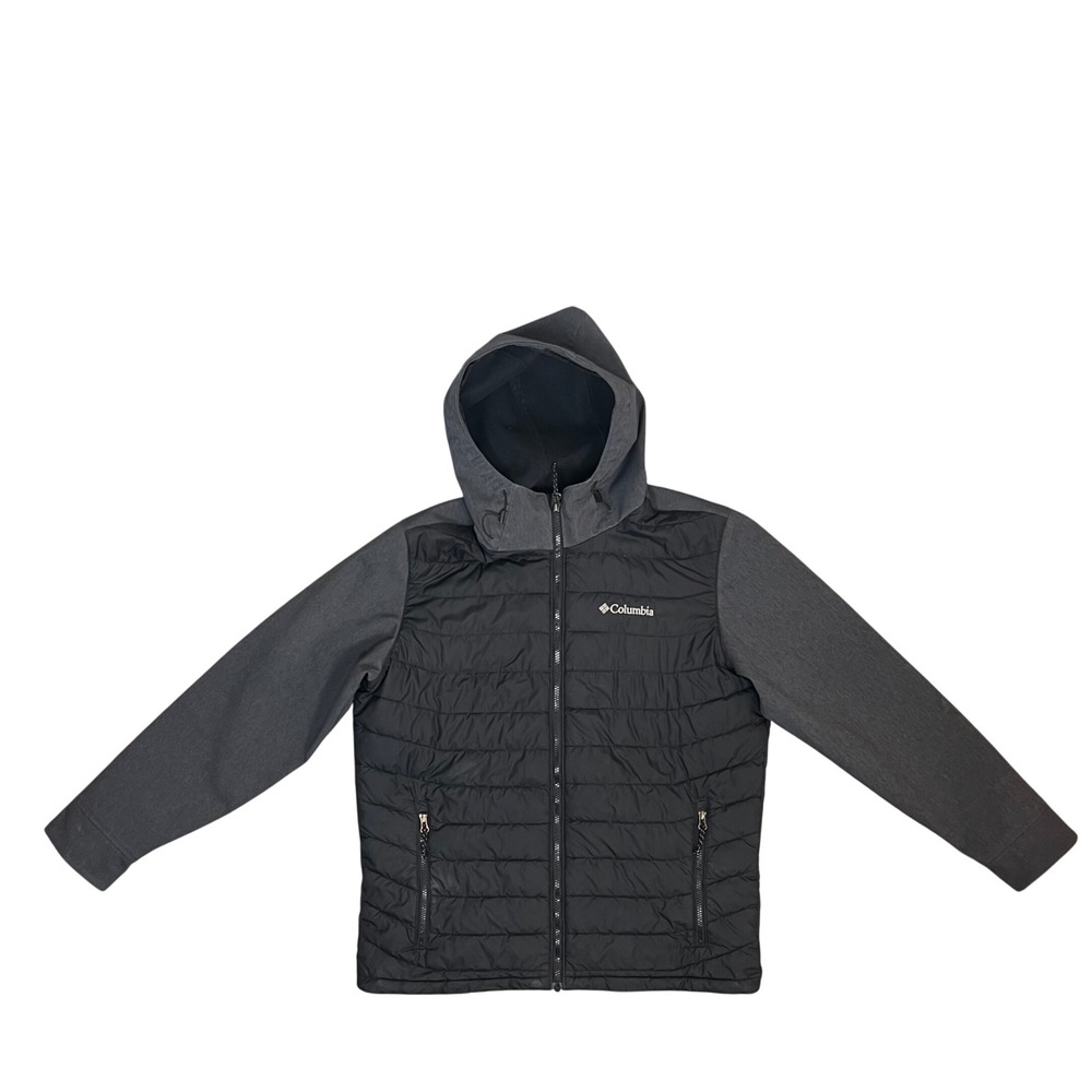Columbia Thermal Coil Hooded Jacket Quilted Softshell Mens Medium Black Grey
